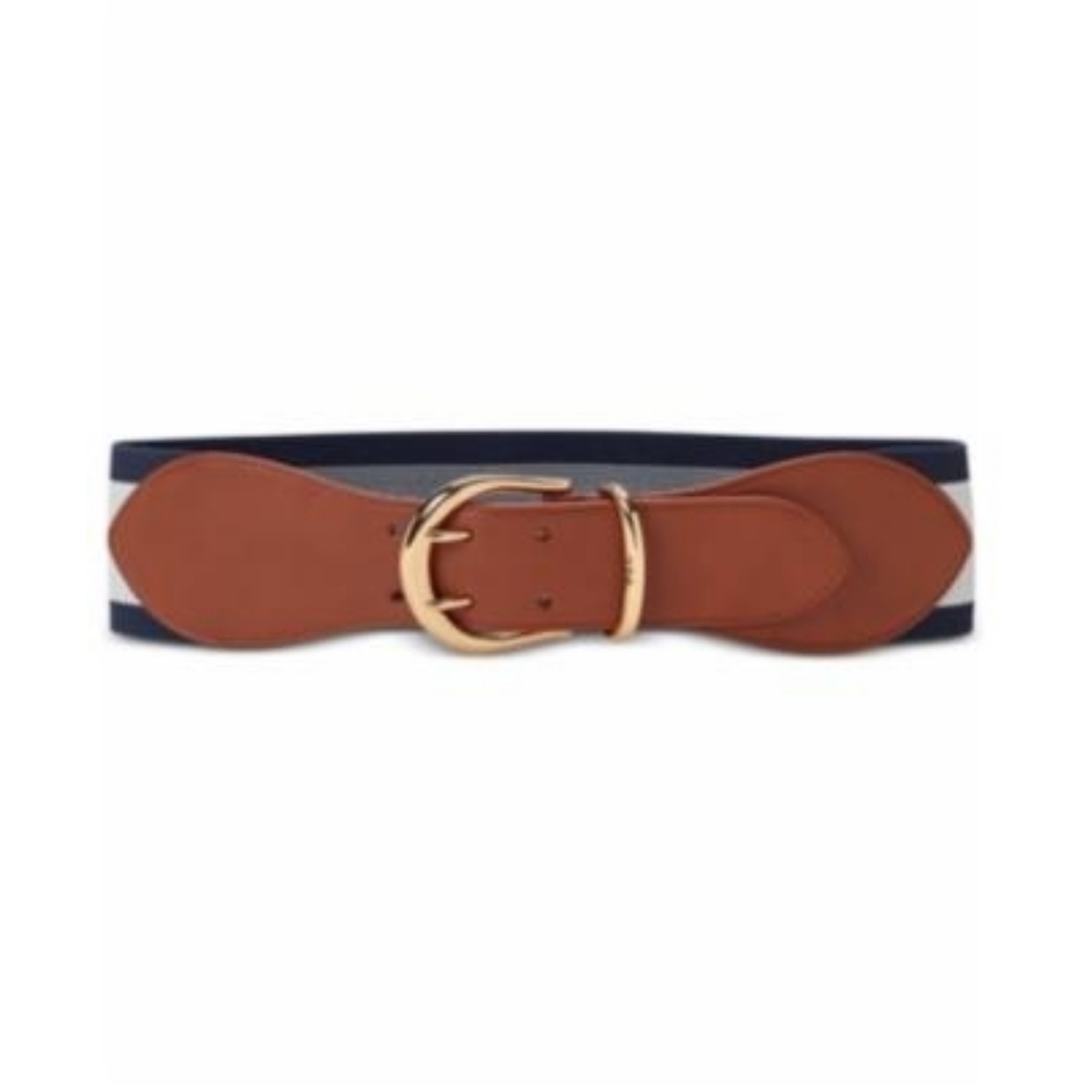 NWT Lauren Ralph Lauren Stretch Two Tone Belt With Faux Leather Medium